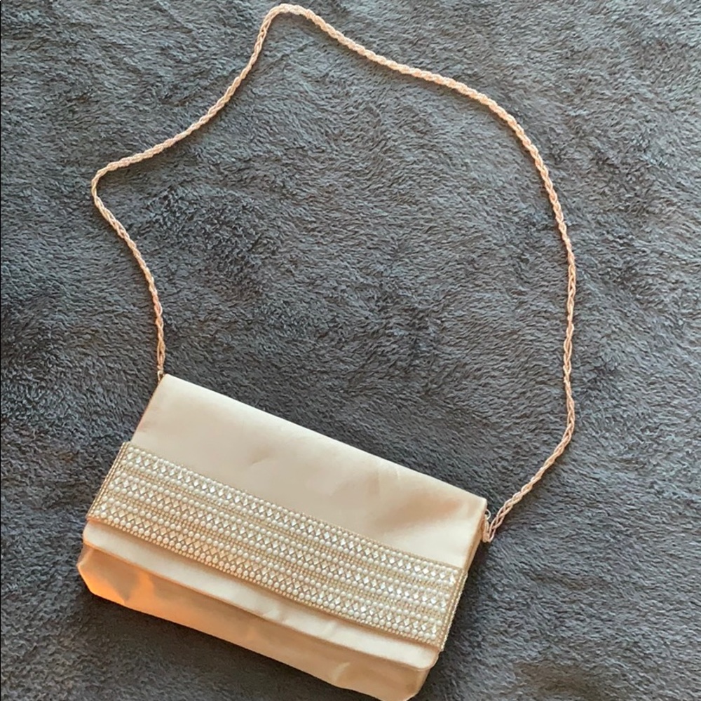 Champagne satin clutch/shoulder convertible purse